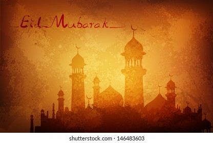 illustration of Grungy Eid Mubarak Background with mosque