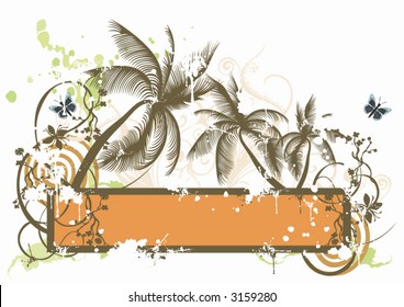 Illustration of a grungy frame and palm trees