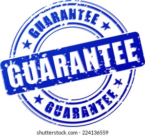 Illustration of guarantee blue stamp on white background