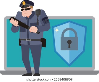 Illustration of a guard guarding a PC