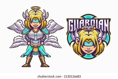 illustration of guardian angel with armor and wings mascot