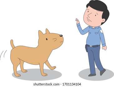 An illustration of a guardian training a dog.