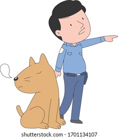 An illustration of a guardian training a dog.