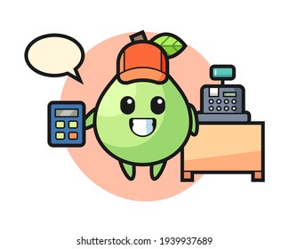 Illustration of guava character as a cashier