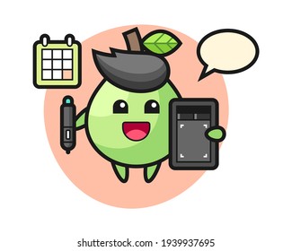 Illustration of guava mascot as a graphic designer