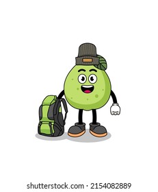Illustration of guava mascot as a hiker , character design