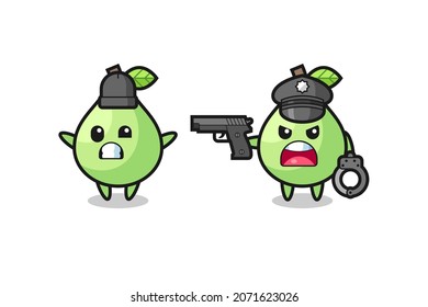 illustration of guava robber with hands up pose caught by police , cute style design for t shirt, sticker, logo element