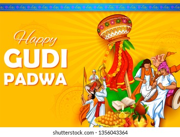 illustration of Gudi Padwa ( Lunar New Year ) celebration in Maharastra India