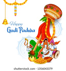 illustration of Gudi Padwa ( Lunar New Year ) celebration in Maharastra India