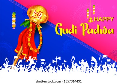 illustration of Gudi Padwa Lunar New Year celebration in Maharastra India