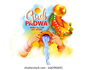 illustration of Gudi Padwa ( Lunar New Year ) celebration of India poster ,banner, Card Background
