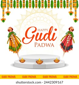 illustration of Gudi Padwa Lunar New Year celebration in Maharashtra of India