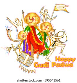 illustration of Gudi Padwa ( Lunar New Year ) celebration of India