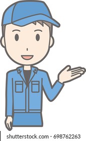 An illustration guided by a man wearing work clothes