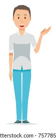 Illustration guided by a man wearing a short sleeve shirt