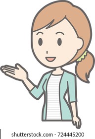 Illustration guided by a young lady in striped clothes
