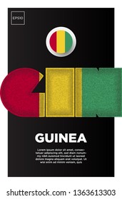 Illustration of Guinea flag made of three country abbreviations letter with grunge sponge effect.