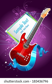 illustration of guitar with floral pattern on abstract grungy background