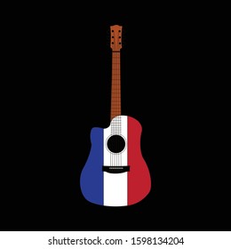 Illustration guitar with France flag color sign logo vector