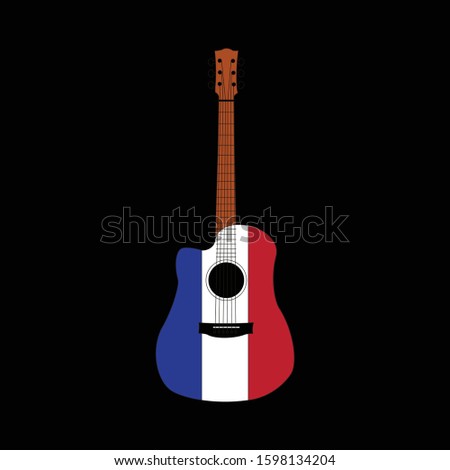 Illustration guitar with France flag color sign logo vector