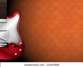 Illustration of a guitar in front of a brick wall