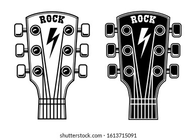 Illustration of guitar head isolated on white background. Design element for poster, card, banner, sign. Vector illustration