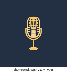 An illustration of guitar and mic logo vector applied for music podcast logo design inspirations