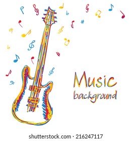 Illustration of guitar music background, doodle style