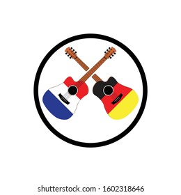 Illustration guitar music with France and Germany flag logo vector icon symbol