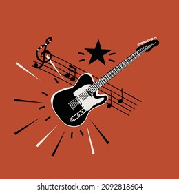 Illustration Guitar Musical Notes Vector Design Stock Vector (Royalty ...