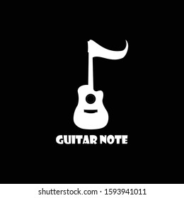 Illustration guitar with note music sign logo vector design icon silhouette