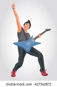 Illustration of a guitar player, simple art for web and print design appealing for music theme.