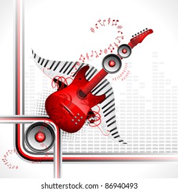 illustration of guitar and speaker on abstract musical background