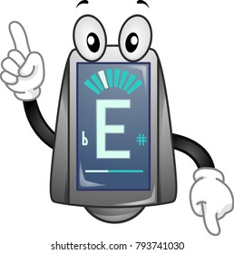 Illustration of a Guitar Tuner Mascot Pointing Up and Down