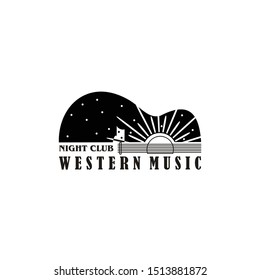 Illustration Guitar Western Music Country Saloon Bar Logo Vector Design