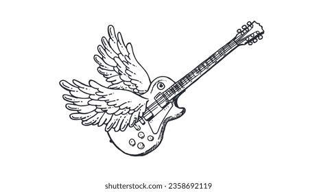 Illustration der Gitarre mit Flügeln. Fliegender Unsinn.