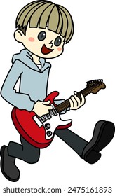 Illustration of a guitarist boy playing the guitar