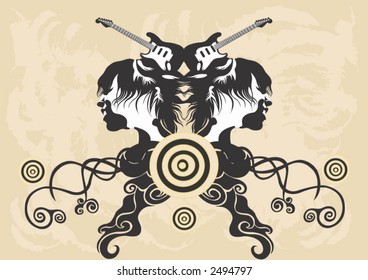 Illustration of guitars and abstract patterns