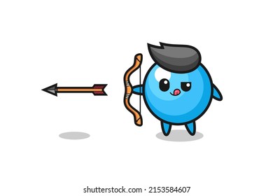 illustration of gum ball character doing archery , cute design