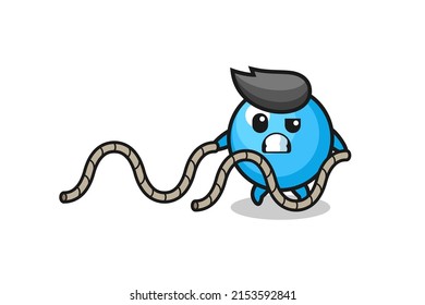 illustration of gum ball doing battle rope workout , cute design