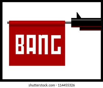 Illustration Of Gun Barrel With Bang Flag