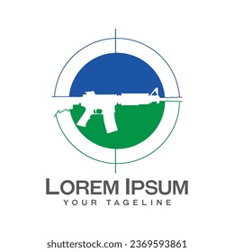 illustration gun logo, simple gun logo, negative space gun logo illustration.