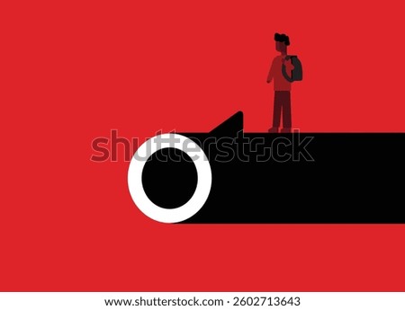 Illustration of a gun and school boy. Concept art about school shooting and mass shooting