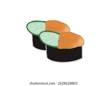 Illustration of Gunkanmaki sushi topped with sea urchin and cucumber