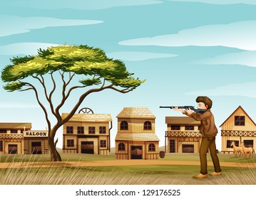 Illustration of a gunman at the road