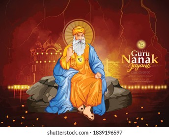 ilustración de Guru Nanak Jayanti celebrando el cumpleaños Gurpurab, fondo de la celebración del festival Guru Nanak Jayanti de Sikh
