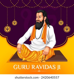 illustration of Guru Ravidas Jayanti. Guru Ravidas is a famous 15th to 16th-century poet, saint, and philosopher of India. Banner design template