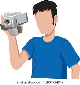 ilustración de un tipo filmando con handycam - vector