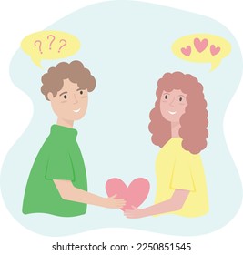 illustration of a guy with a girl, the guy makes a marriage proposal