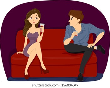 Illustration of a Guy Hitting on a Girl Sitting in a Couch